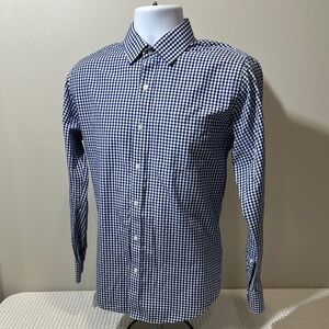 Peter England Blue Casual Button Down Shirt with Gingham Pattern